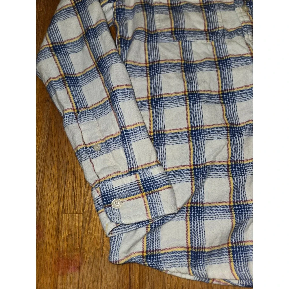 OshKosh Bgosh Boys 14 Blue White Yellow Plaid Button Down Flannel Pocket Shirt‎
